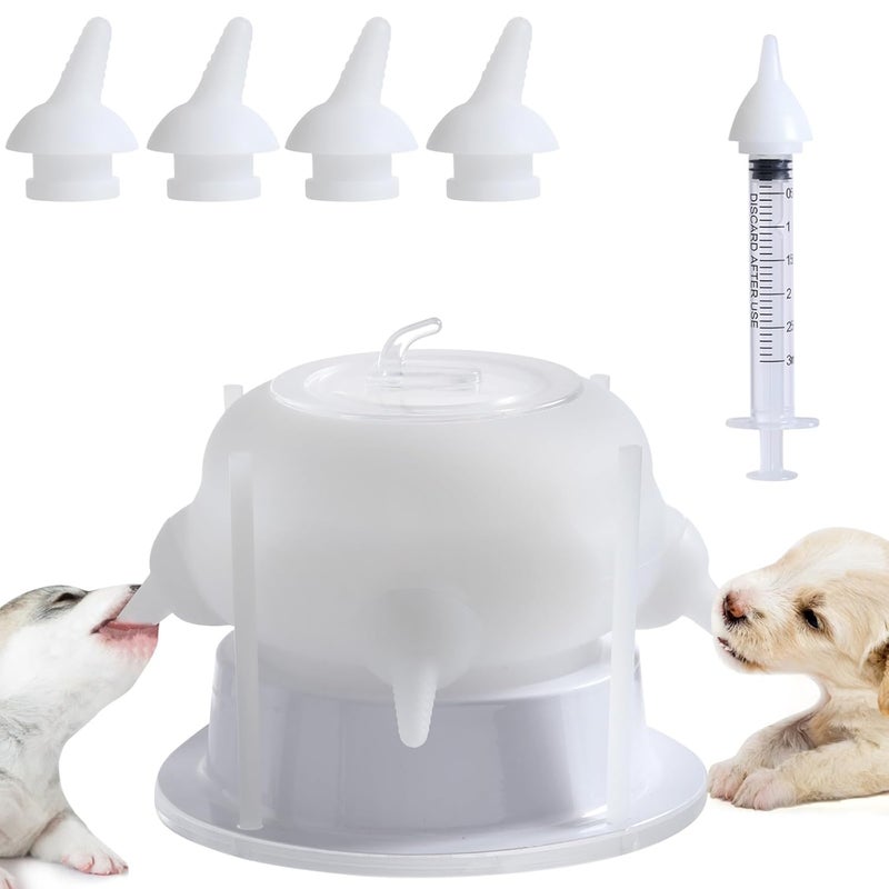 Elevonix Nursing Nipple for Kittens, Nursing Nipple with 4 Adjustable Detachable Nipples – Perfect Replacement for Nursing Bottles, Puppy Feeder for Newborn Kittens & Puppies, 200ml Capacity(White) - Image 1